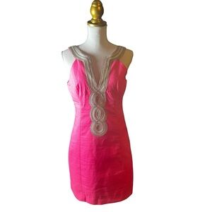 Lilly Pulitzer Valli Shift Dress Women's Size 4 Aura Pink / silver / gold